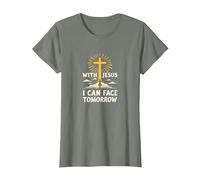 with Jesus I Can Face Tomorrow Life is Scary Christian Faith T-Shirt, Women, Olive Heather, L