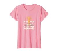 with Jesus I Can Face Tomorrow Life is Scary Christian Faith T-Shirt, Women, Pink, S