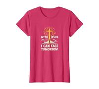with Jesus I Can Face Tomorrow Life is Scary Christian Faith T-Shirt, Women, Red Heather, L