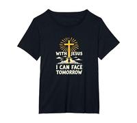 with Jesus I Can Face Tomorrow Life is Scary Christian Faith T-Shirt, Women's Plus, Black, 1X