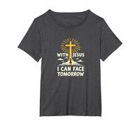 with Jesus I Can Face Tomorrow Life is Scary Christian Faith T-Shirt, Women's Plus, Dark Heather Grey, 4X