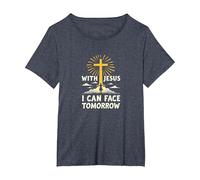 with Jesus I Can Face Tomorrow Life is Scary Christian Faith T-Shirt, Women's Plus, Heather Blue, 2X
