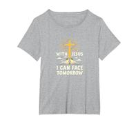 with Jesus I Can Face Tomorrow Life is Scary Christian Faith T-Shirt, Women's Plus, Heather Grey, 1X