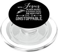 WITH JESUS IN HER HEART and RUNNING SHOES ON Feet She Is PopSockets PopGrip for MagSafe