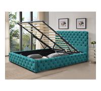 (With Kerri Mattress, 4ft6 Double) Tufted Fabric Gas Lift Ottoman Bed Frame In Green 3ft, 4ft6 Or 5ft