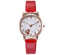 with Leather Dial Fashion Watch Quartz Sleek Watch Women's Women's Watch Love Bracelets that Light up (Red, One Size)