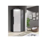 (With LED Lights) White Gloss & Matt Graphite Corner Wardrobe Closet Storage Clifton 14G LED Light