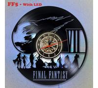 (WITH LED) Retro Game 12 Inch Final Fantasy Theme Vinyl Record Wall Clock, Creative Color Change Home Decor Light Wall Clock