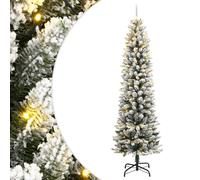 (With LEDs, 180 cm) vidaXL Artificial Slim Christmas Tree with Flocked Snow Xmas Tree PVC and PE