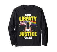 with Liberty and Justice for All Pride Month USA Pride Flag Long Sleeve T-Shirt