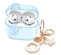 (with Lock) Clear Case Compatible for Cute Apple Airpods Pro 1/2 Cases Women, VISOOM TPU Transparency Air pods Pro 1st 2nd Generation Blue Case Bling Keychain for Airpod Pro2/1