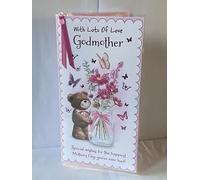 With Lots Of Love Godmother Mother's Day Mothers Day Card Teddy/Flowers/Butterflies/Jar Ribbon/Foil Detail(PRELUDE47674)