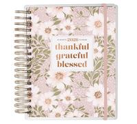 WITH LOVE Inspirational 2026-27 18-Month Calendar Planner w/Elastic Closure, Thankful Grateful Blessed, Personal Organizer for Weekly/Monthly Agendas, Pastel Pink & White Florals, 9.8" x 9" x 1.6"