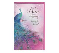 With Love, Mum Happy Birthday - Gold Foil & Flittered Peacock Birthday Card