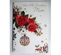 With Love Mum Roses Holly Berry Snowflake & Gold Bauble Design Christmas Card