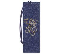 With Love Navy Blue Faux Leather Bookmark for Women, You Got This Swirly Debossed Design w/Gold Accents/Dark Blue Cord Tassel, Inspirational Encouraging Book Accessory for Booklovers