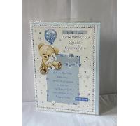 With Love On The Birth Of Our Great-Grandson Baby Boy New Baby Born Card From The Great-Grandparents White-Teddy Holding Balloon+Rabbit/Blue Words Foil Detail(PH41079B)