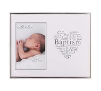 With Love - Silver Heart Frame 4" x 6" - Baptism - Horizontal Single Aperture Free-Standing Easel Back Frame - Birth, New Child, Mothers & Pregnancy Gifting & Homeware - H: 25 x W: 21cm.