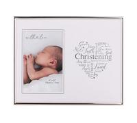 With Love - Silver Heart Frame 4" x 6" - Christening - Horizontal Single Aperture Free-Standing Easel Back Frame - Birth, New Child, Mothers & Pregnancy Gifting & Homeware - H: 25 x W: 21cm.
