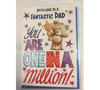 With Love To A Fantastic Dad You Are One In A Million! Birthday Card Teddy/Gold Cup/Multi Words/Stars Foil Detail(NC-VA136)