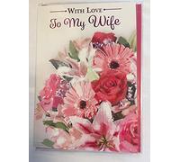 With Love To My Wife Birthday Card Pink/White Flowers Glitter/Foil Detail(NC-VA117)