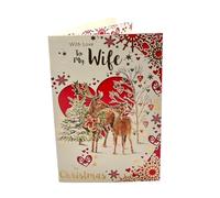 With Love to My Wife Lovely Reindeers Die Cut Heart Design Christmas Card