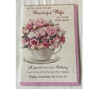 With Love to My Wonderful Wife On Your Birthday Card Flowers/Cup+Saucer/Words Foil Detail(PH45842)