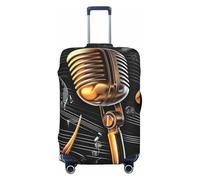 with Microphone and Music Symbols Elastic Travel Luggage Cover Suitcase Protector, Print Suitcase Baggage Cover Anti-Scratch