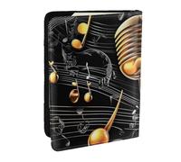 with Microphone and Music Symbols Printed Passport Holder,Travel Pu Leather Passport Cover Case Organiser for Men Women,6.5 Inch