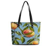 With Peach Leaves Tote Bag Large Soft Leather Purse with Zipper Lightweight Ladies Shoulder Handbag