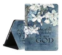 with Pencil Holder,Compatible for Apple ipad 10th Generation Case 10.9 Inch,Adjustable Non-Slip Folio Protective Tablet Cover,Bible Verse Psalm 46:10,White Flowers