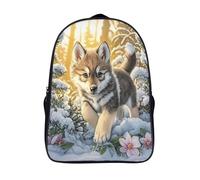 with pockets little wolf travel backpack 3d print cool in the snow fashion school bag firm two compartment casual daypack-16inch, casual rucksack for students/adults