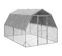 vidaxl chicken run with roof 2.5x4x2.25 m galvanized steel coop/house - silver, water-resistant top