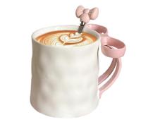 With Rose - Beautiful Decorative Glasses, Charming with Ceramic Ribbon Handle | Cute Coffee with Stirrer Spoon for Hot Drinks, Cocoa, Milk, Tea, Caf