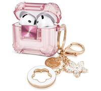 (with Safety Lock) Clear Case Compatible with Airpods 4 Case oft Clear TPU Cover for Apple Airpod 4 (2024) (USB-C) KOUJAON Soft TPU Transparency Air pods 4 Gen Cases with Girl Bling Keychain (Pink)