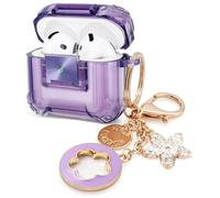 (with Safety Lock) Clear Case Compatible with Airpods 4 Case oft Clear TPU Cover for Apple Airpod 4 (2024) (USB-C) KOUJAON Soft TPU Transparency Air pods 4 Gen Cases with Girl Bling Keychain (Purple)