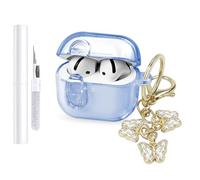 (with Safety Lock) Clear Case Compatible with Apple Airpods 4 Case 2024, Soft TPU Airpods 4th Generation Case with Butterfly Keychain and Cleaning Kit for Airpods 4 Gen Women Girls (Midnight Blue)