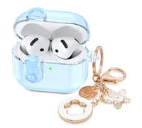 (with Safety Lock) Clear Case Compatible with Cute Apple Airpods 4 Cases 2024 Women, VISOOM Soft TPU Transparency Air pods 4 Gen Case iPods 4 Earbuds Case Girl Bling Keychain for Airpod iPod 4th Gen