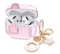 (with Safety Lock) Clear Case Compatible with Cute Apple Airpods 4 Cases 2024 Women, VISOOM Soft TPU Transparency Air pods 4 Gen Cases iPods 4 Earbuds Case Girl Bling Keychain for Airpod iPod 4th Gen