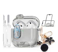 with Safety Lock Compatible with Apple AirPods 4 Case 2024,Clear Cases with Phone Stand & Cleaning Kit,Soft TPU Cover for AirPods 4th Generation Case,Cute Bling Keychain for Women Girls-Clear Black