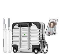 with Safety Lock for AirPods 4 Case 2024 with Cleaner Kit,Cute Funny Suitcase Design AirPods 4th Generation Case,Sturdy Hard PC Full Protection Cover for Women Men with Keychain (Silver)