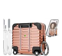 with Safety Lock for AirPods 4 Case 2024 with Cleaner Kit,Cute Funny Suitcase Design AirPods 4th Generation Case,Sturdy Hard PC Full Protection Cover for Women Men with Keychain(Rose Gold)