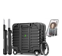 with Safety Lock for AirPods 4 Case 2024 with Cleaner Kit,Cute Funny Suitcase Design AirPods 4th Generation Case,Sturdy Hard PC Full Protection Cover for Women Men with Keychain(Black)