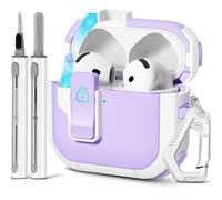 with Safety Lock for AirPods 4th Generation Case 2024, Unique Cute Kawaii Purple AirPod 4 Case with Cleaning Kit and Keychain, iPod 4 Case for Women Girls Kids - Purple