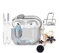 with Safety Lock for Airpods Pro 2 Case Cover,Clear Cases with Phone Stand & Cleaning Kit,Soft TPU Cover for AirPods Pro 2nd 1st Generation Case,Cute Bling Keychain for Women Girls-Clear+Black