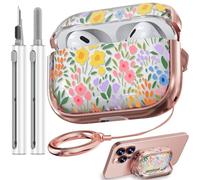 【with Safety Lock】 for AirPods Pro 2nd/1st Generation Case Cover, Cute Floral AirPod Pro 2 Case Hard iPod Pro Cases for Women Girly (2023 USB-C/2022/2019) - Seven-Color Flower