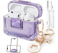 with Safety Lock for AirPods Pro 3 Case (2025),Clear Cases for Airpods Pro 3rd Generation Case,Soft TPU iPod Pro 3 with Cute Bling Keychain and Cleaner kit for Women Girls-Clear Purple