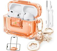 with Safety Lock for AirPods Pro 3 Case (2025),Clear Cases for Airpods Pro 3rd Generation Case,Soft TPU iPod Pro 3 with Cute Bling Keychain and Cleaner kit for Women Girls-Clear Orange