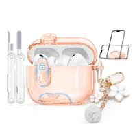 with Safety Lock for AirPods Pro 3 Case 2025,Clear Cases with Phone Stand & Cleaning Kit,Soft TPU Cover for Airpods Pro 3rd Generation Case,Cute Bling Keychain for Women Girls-Desert Gold