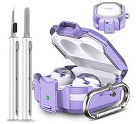 【 with Secure Lock 】 Clear case for Samsung Galaxy Buds Fe case 2023/Galaxy Buds 2 case/Galaxy Buds Live case/Galaxy Buds Pro Case/Galaxy Buds Pro 2 Case with Keychain and Cleaner Kit - Clear Purple